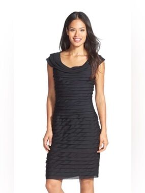 NWT Adrianna Papell Black Tiered Chiffon Sheath Dress (Size 14)